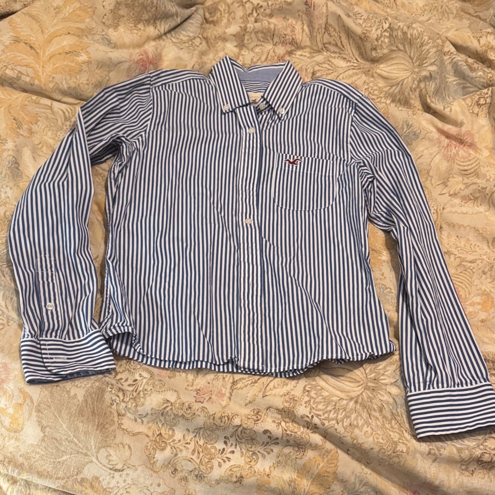 Hollister Kids Blue and White Striped Button-Down Shirt